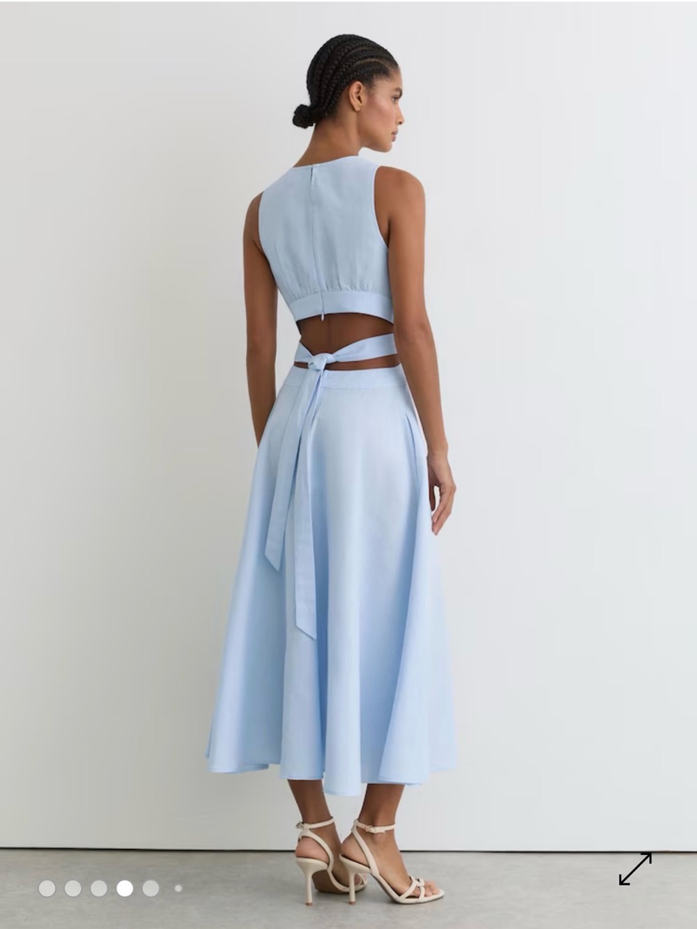 REISS Hazel Linen-Cotton Cut-Out Midi Dress in Blue 2026SS - Picture 4 of 7